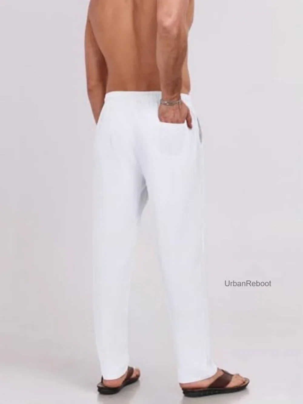 Men's Cotton Linen Casual Pants Elastic Waist Drawstring Lightweight Breathable